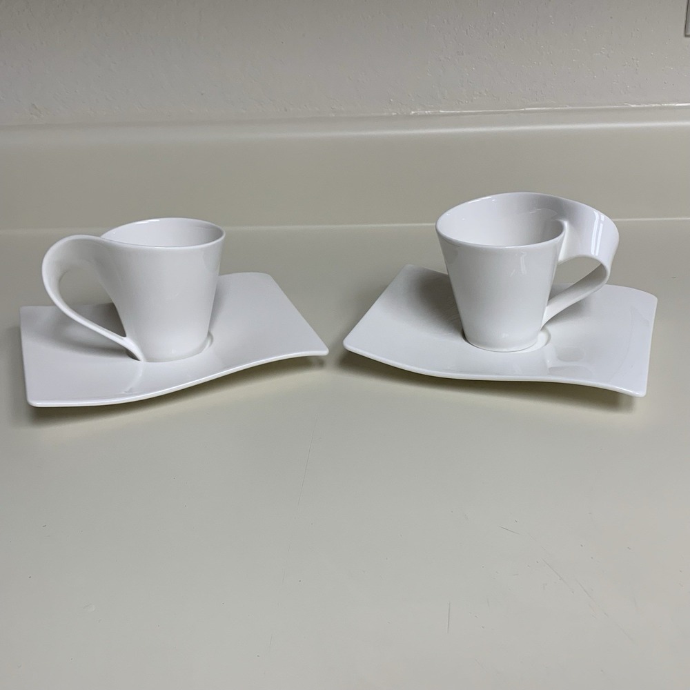 Villeroy Boch 1748  New Wave Cafe Coffee Cups & Saucers Mug White 4pc